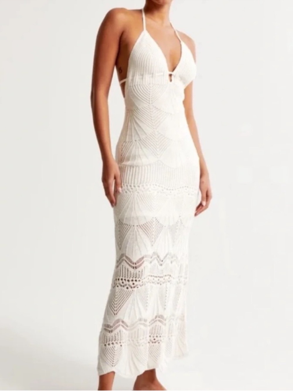 Abercrombie & Fitch Cream Crochet Halter One-Piece